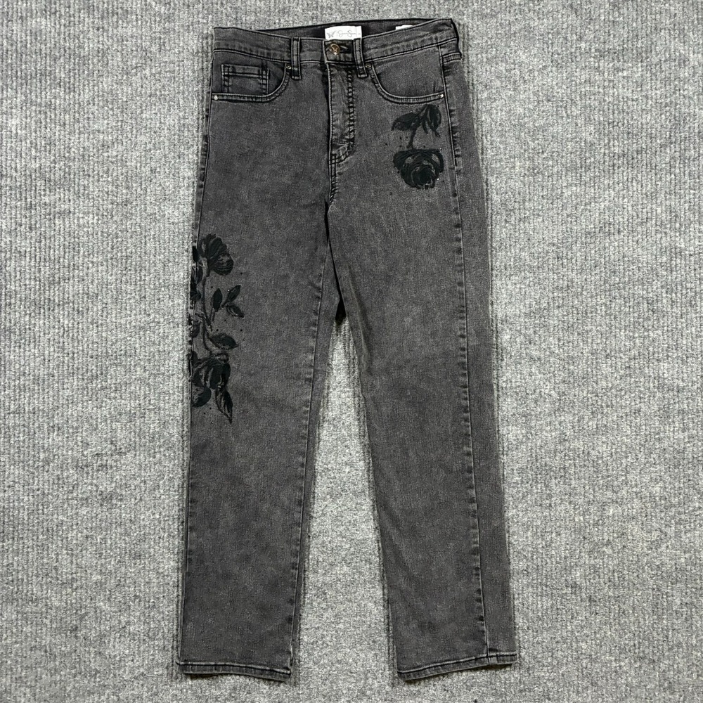 Jessica Simpson Aster High Rise Slim Straight Jeans Womens 2 Floral Embroideredโ